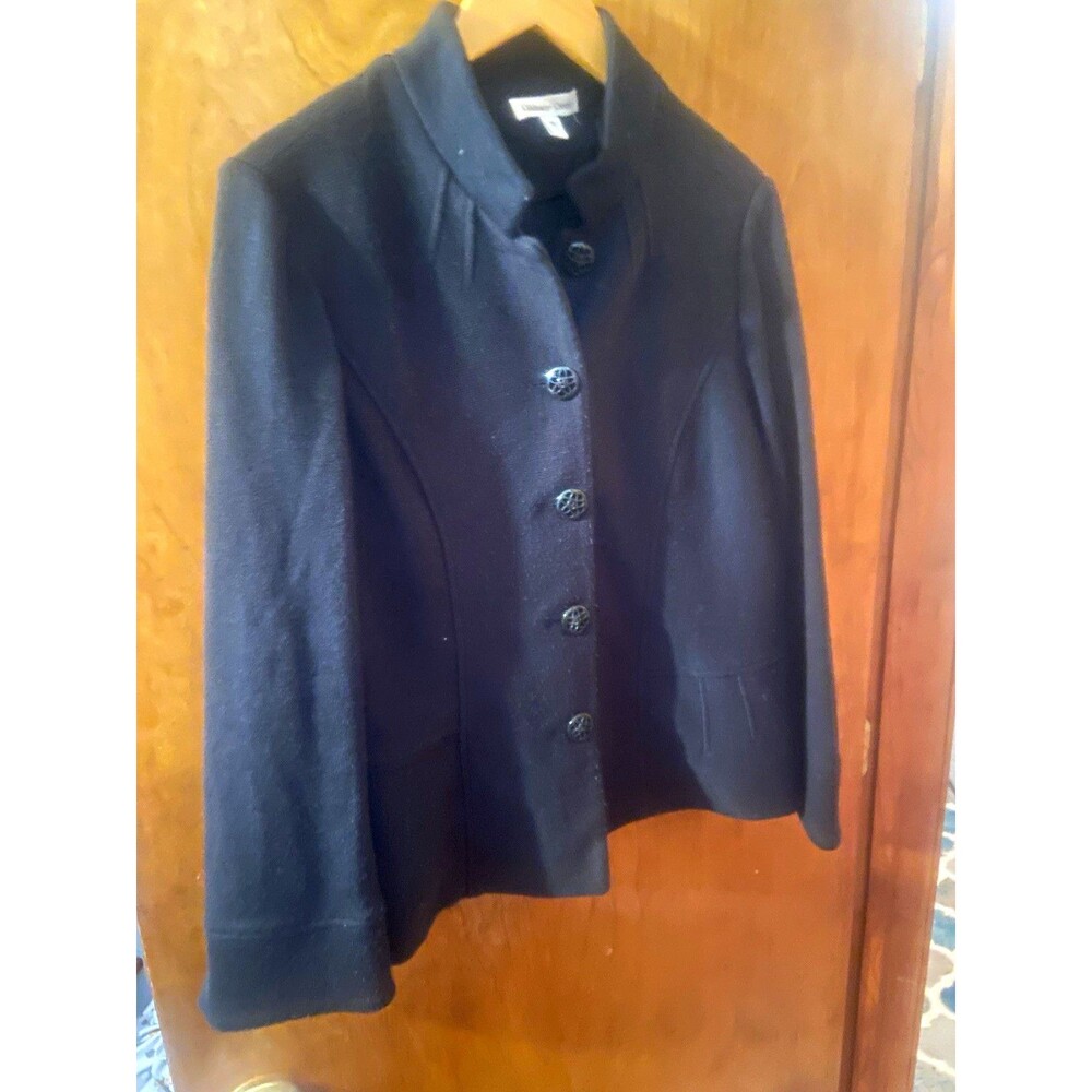 Coldwater Creek Black Button-Front Collared Jacket w/ Pockets Women's Size 14